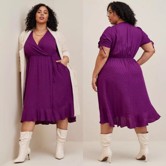Torrid 2 Purple Midi Swiss Linen Surplice Dress 2X 18 20 - Picture 1 of 10
